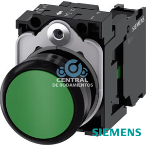 pulsador, 22 mm, redondo, plástico, verde, botón, rasante, momentáneo, con soporte 1 NA, borne de tornillo