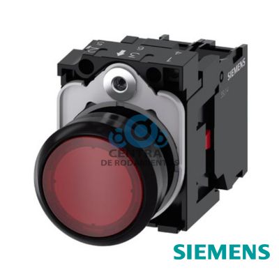 pulsador luminoso, 22 mm, redondo, plástico, rojo, botón, rasante, momentáneo, con soporte, 1NC, módulo de LED con LED intgr. 230 V AC, borne de tornillo