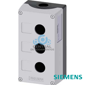 caja para aparatos de mando, 22 mm, redondo, caja de plástico, Parte superior de la caja de color gris, 3 puntos de mando de plástico, rebaje para plaquitas de inscripción, sin equipamiento