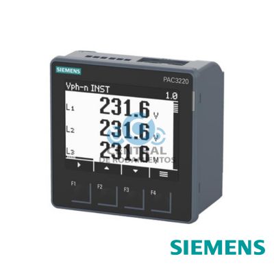 SENTRON PAC3220 LCD 96 × 96 mm Dispositivo de vigilancia eléctrica incorporado en panel para medir magnitudes eléctricas Protocolo: Modbus TCP con display gráfico Ue nominal: 690/400 V 45-65 Hz