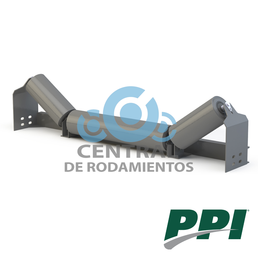 Estacion de rodillos, tipo Channel Inset Troughing, CEMA C, Diametro de rodillo 5 pulgadas, Ancho de banda 54 pulgadas, grado de inclinacion de la artesa 20 °, PPI