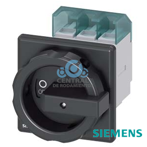 SENTRON, interruptor-seccionador 3LD, interruptor principal, 3 polos, Iu: 63 A, Potencia de empleo / con AC-23 A a 400 V: 22 kW, con fijación frontal, Accionamiento giratorio, negro, fijación central 22,5 mm de la maneta