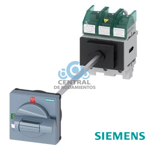 SENTRON, interruptor seccionador 3LD5 UL, interruptor principal, 3 polos, aprobado según UL489, UL60947-4-1 e IEC60947-3, UL: 60 A, SCCR 50 kA a 480 V AC, potencia de empleo a 480 V AC trifásico: 40 hp, IEC: 63 A, potencia de empleo con 23 A AC a 400 V: 30 kW, fijación en base con acoplamiento de puerta, variante neutralizable de accionamiento giratorio, estándar, 4 taladros fijación de la maneta, sin compensación de tolerancia, incluye tapas cubrebornes para el lado de alimentación