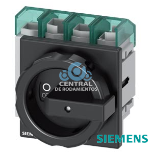 SENTRON, interruptor seccionador 3LD5 UL, interruptor principal, 4 polos, aprobado según UL489, UL60947-4-1 e IEC60947-3, UL: 60 A, SCCR 50 kA a 480 V AC, potencia de empleo a 480 V AC trifásico: 40 hp, IEC: 63 A, potencia de empleo con 23 A AC a 400 V: 30 kW, con fijación frontal, accionamiento giratorio, negra, 4 taladros fijación de la maneta, incluye tapas cubrebornes para el lado de alimentación