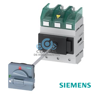 SENTRON, interruptor-seccionador 3LD5 UL, interruptor principal, 3 polos, aprobado según UL 489, UL 60947-4-1 e IEC 60947-3, UL: 125 A, SCCR 65 kA a 480 V AC, potencia de empleo a 480 V AC trifás.: 75 hp, IEC: 125 A, potencia de empleo con 23 A AC a 400 V: 55 kW, fijación en base con acoplamiento de puerta, variante neutralizable de accionamiento giratorio, estándar, 4 taladros fijación de la maneta sin compensación de tolerancia, incluye tapas cubrebornes para el lado de alimentación