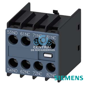 bloque de contactos auxiliares, por el frente, 1 NA + 3 NC, 53/54, 61/62, 71/72, 81/82, circuito: 1 NA, 1 NC, 1 NC, 1 NC, borne de tornillo, con codificación física, solo con contactores auxiliares 3RH2140 y 3RH2440 combinable (según EN 50011)