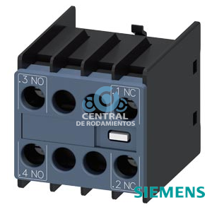 bloque de contactos auxiliares, compatible con electrónica, por el frente, 1 NA + 1 NC, .3/.4, --/--, --/--, .1/.2, circuito: 1 NA (compatible con electrónica), --, --, 1 NC (compatible con electrónica), borne de tornillo, para contactores 3RT2 y contactores auxiliares 3RH2