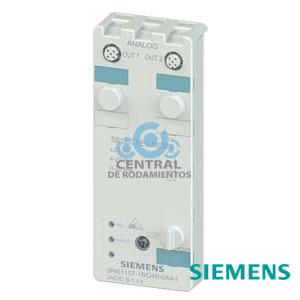 Módulo compacto AS-i K60 analógico 2AQ, IP67 2 x 1 salida, intensidad 0..20 mA, 4..20 mA, +/- 20 mA para actuadores a 2 hilos 2 x conector hembra M12 La placa de montaje 3RK1901-0CA00 debe pedirse por separado