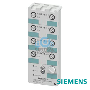 Módulo compacto AS-i K60 digital esclavo A/B, 4DI/4DQ, IP67 4 entradas, máximo 1000 mA Alimentación de sensores de DC 24 V 4 salidas, 2 A, 24 V DC máximo 4 A para todas las salidas 8 x conector hembra M12 asignación Y-II La placa de montaje 3RK1901-0CA00 debe pedirse por separado