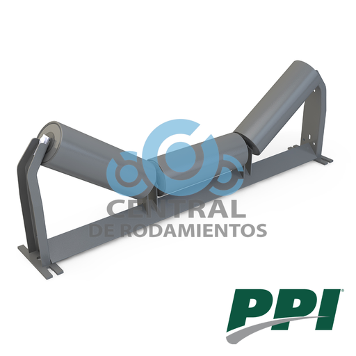 Estacion de rodillos, tipo Troughing Equal, CEMA B, Diametro de rodillo 4 pulgadas, Ancho de banda 18 pulgadas, grado de inclinacion de la artesa 20 °, PPI