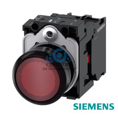 pulsador luminoso, 22 mm, redondo, plástico, rojo, botón, rasante, momentáneo, con soporte, 1NC, módulo de LED con LED intgr. 24 V AC/DC, borne de tornillo