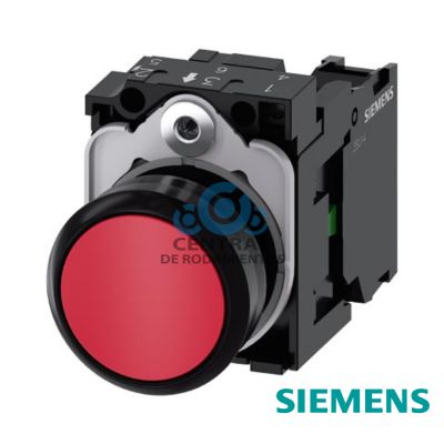 pulsador, 22 mm, redondo, plástico, rojo, botón, rasante, momentáneo, con soporte 1 NA, borne de tornillo