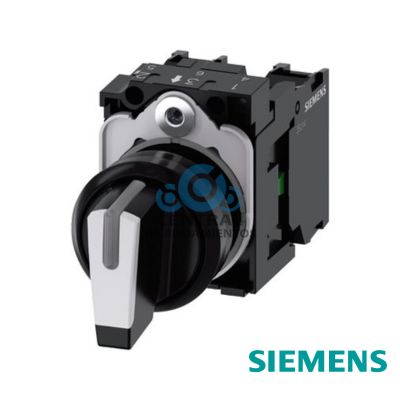 selector, iluminable, 22 mm, redondo, plástico, blanco, selector, corto, 3 posiciones I-O-II, sostenido, 10:30h/12h/13:30 h, con soporte, 1 NA, 1 NA, borne de tornillo