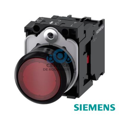 pulsador luminoso, 22 mm, redondo, plástico, rojo, botón, rasante, momentáneo, con soporte, 1NC, módulo de LED con LED intgr. 110 V AC, borne de tornillo