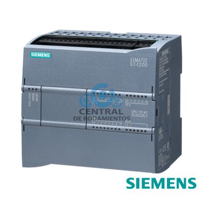 "SIMATIC S7-1200, CPU 1214C, CPU compacta, DC/DC/relé, E/S integradas: 14 DI 24 V DC; 10 DO, relé 2 A; 2 AI 0-10 V DC, alimentación: DC 20,4-28,8 V DC, memoria de programas/datos 150 KB"