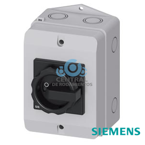 SENTRON, interruptor-seccionador 3LD, interruptor principal, 3 polos, Iu: 25 A, Potencia de empleo / con AC-23 A a 400 V: 9,5 kW, Caja de material aislante para pasacables métrico, 1NC, 1NA, Accionamiento giratorio, negro