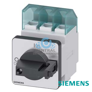 SENTRON, interruptor-seccionador 3LD, interruptor principal, 3 polos, Iu: 32 A, Potencia de empleo / con AC-23 A a 400 V: 11,5 kW, con fijación frontal, accionamiento de muletilla, negro, Fijación por 4 taladros de la maneta