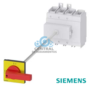 SENTRON, interruptor-seccionador 3LD, Pulsador de parada de emergencia, 4- polos, Iu: 160 A, Potencia de empleo / con AC-23 A a 400 V: 75 kW, Fijación en base con acoplamiento de puerta, accionamiento de muletilla, rojo/amarillo, Fijación por 4 taladros de la maneta