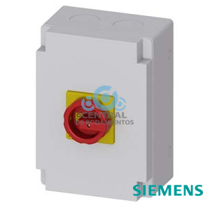 SENTRON, interruptor-seccionador 3LD, Pulsador de parada de emergencia, 3 polos, Iu: 100 A, Potencia de empleo / con AC-23 A a 400 V: 37 kW, Envolvente de material aislante para medida métrica de pasacables, Accionamiento giratorio, rojo/amarillo