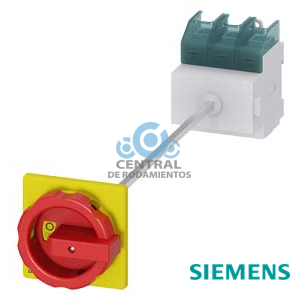 SENTRON, interruptor-seccionador 3LD, Pulsador de parada de emergencia, 3 polos, Iu: 125 A, Potencia de empleo / con AC-23 A a 400 V: 45 kW, Fijación en base con acoplamiento de puerta, Accionamiento giratorio, rojo/amarillo, Fijación por 4 taladros de la maneta