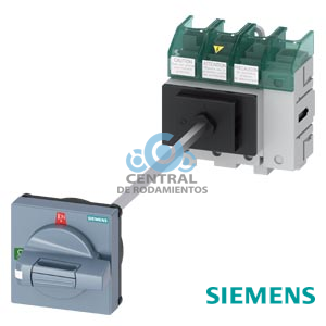 SENTRON, interruptor seccionador 3LD5 UL, interruptor principal, 4 polos, aprobado según UL489, UL60947-4-1 e IEC60947-3, UL: 60 A, SCCR 50 kA a 480 V AC, potencia de empleo a 480 V AC trifásico: 40 hp, IEC: 63 A, potencia de empleo con 23 A AC a 400 V: 30 kW, fijación en base con acoplamiento de puerta, variante neutralizable de accionamiento giratorio, estándar, 4 taladros fijación de la maneta, sin compensación de tolerancia, incluye tapas cubrebornes para el lado de alimentación