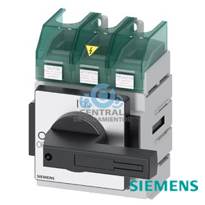 SENTRON, interruptor-seccionador 3LD5 UL, interruptor principal, 3 polos, aprobado según UL 489, UL 60947-4-1 e IEC 60947-3, UL: 100 A, SCCR 65 kA a 480 V AC, potencia de empleo a 480 V AC trifás.: 60 hp, IEC: 100 A, potencia de empleo con 23 A AC a 400 V: 45 kW, fijación en base con accionamiento directo, negro, incluye tapas cubrebornes para el lado de alimentación