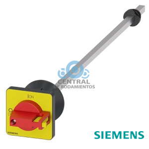 mando giratorio para montaje en puerta, rojo/amarillo 48 × 48 mm, fijación frontal fijación a taladro central 22,5 mm con pieza de acoplamiento con eje 300 mm de largo, 6 × 6 mm, accesorio para interruptor-seccionador 3LD3